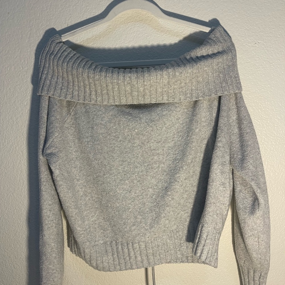Hollister Light Gray Off-Shoulder Sweater